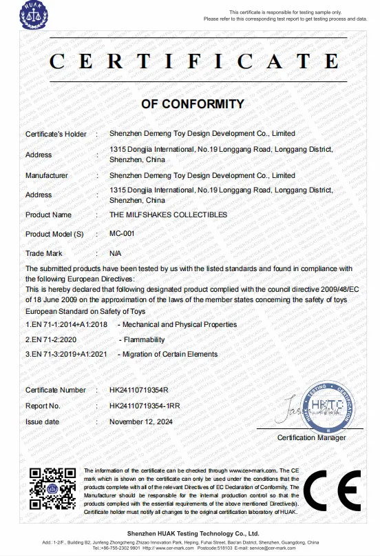 The Milfshakes Collectibles CE certificate.webp