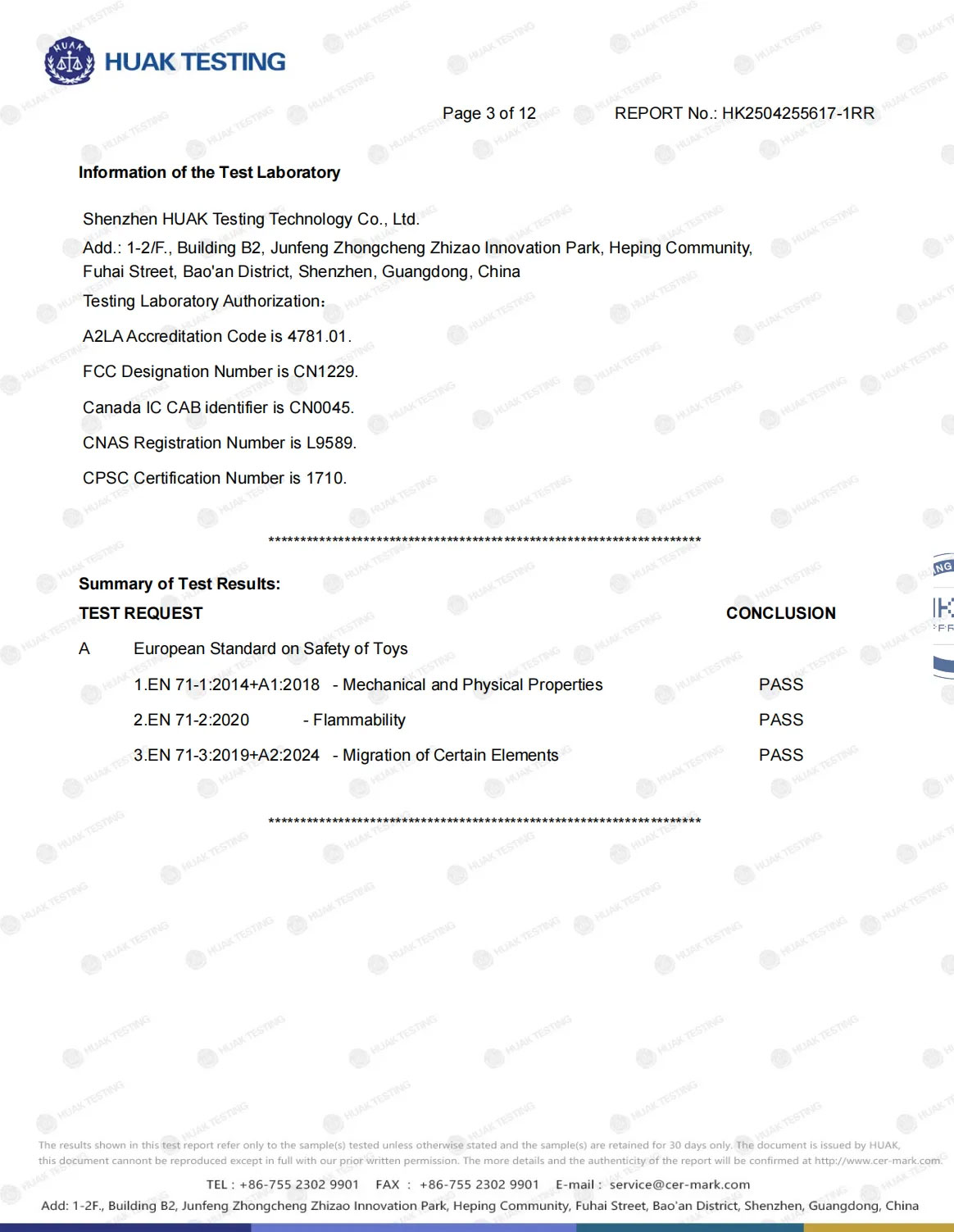Aimal Bird Model EN71 Test Report